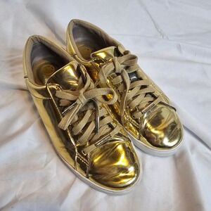 Michael Kors Women's Gold Metallic Sneakers Lace Up Fashion Shoes‎ y2k 8.5